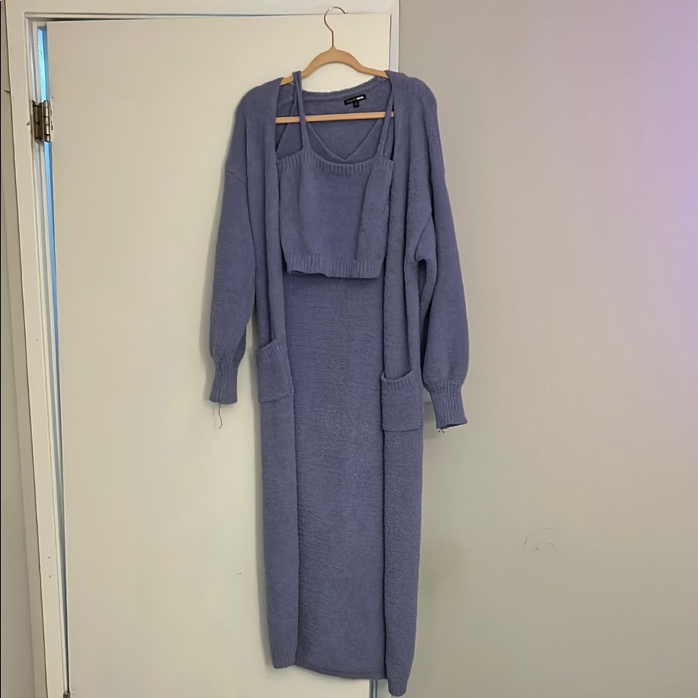 Purple Knit Dress and Cardigan Set